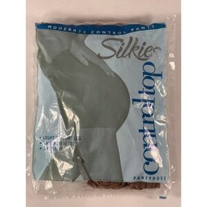 New Silkies Control TopPantyhose LARGE‎ BEIGE Moderate Support Panty Sandlefoot